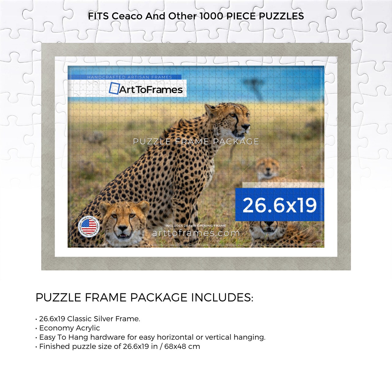 ArtToFrames 26.6x19 INCH / 68x48 CM Puzzle Frame for 1000 piece Puzzles.This 1.25 Inch Custom MDF Frame for Puzzles Comes with Economy Acrylic, Available in Multiple Colors